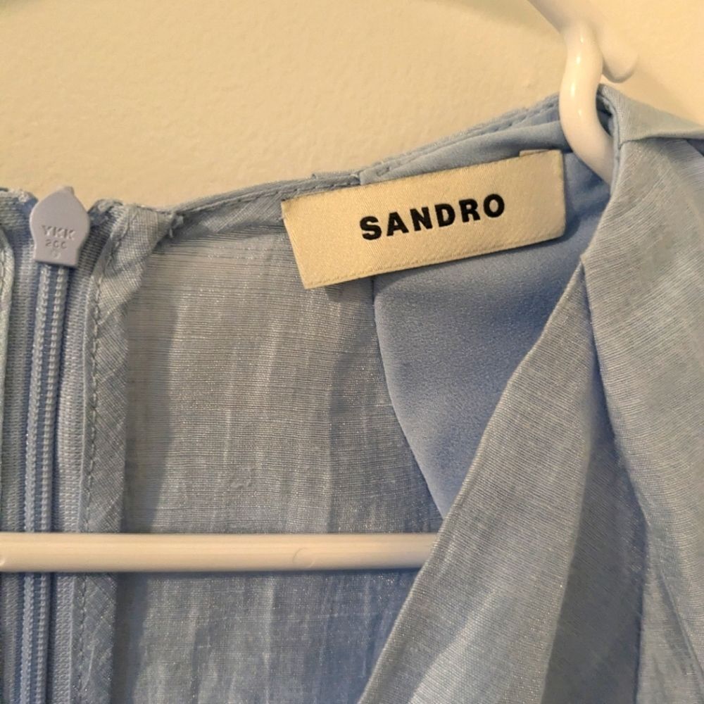 MSRP $400 Sandro Tourmaline Blue Linen Mini Dress Size XS / FR 34 - Picture 7 of 9